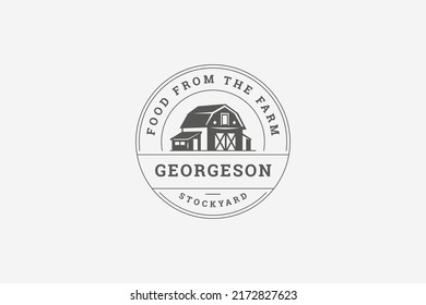 Minimalist circle vintage farmhouse isometric logo design template agriculture premium product quality vector illustration. Rounded retro ranch house farmer production organic food business emblem