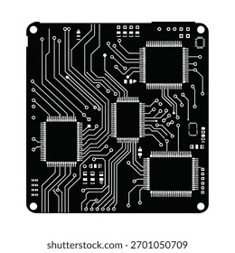 Diseño minimalista de placa de circuito con Vector de microchips, ilustración