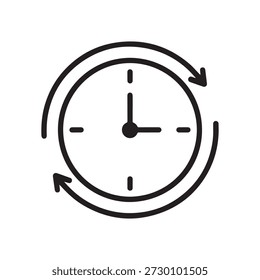 Minimalist circular clock illustration with rotating arrows symbolizing time management and recurring cycles