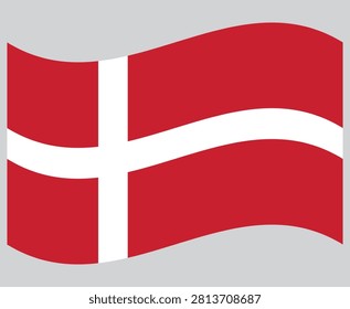 Minimalist circular Denmark country flag vector icon isolated on white background. Waving flag of Denmark in vector format. Realistic or stylized flowing ribbon banner icon representing the Danish national symbol.