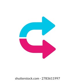 Minimalist circular dual arrow logo featuring cyan and magenta gradient colors, perfect for recycling, exchange, and sustainability branding. Ideal for corporate logos, app icons, and environmental...