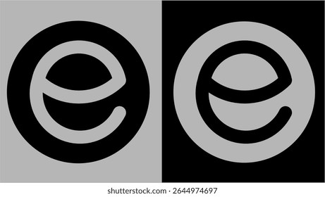 Minimalist circular E letter logo in black and gray variations. Perfect for branding, business identity, digital products, tech startups, and app icons.