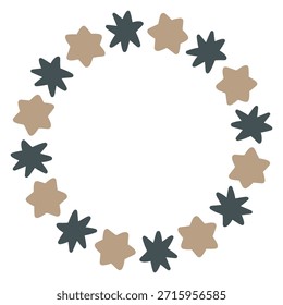 Marco circular minimalista hecho de Formas de estrella simples. Diseño decorativo moderno de la corona de la estrella del Vector perfecto para las tarjetas de vacaciones, las invitaciones, la marca, y los proyectos gráficos festivos
