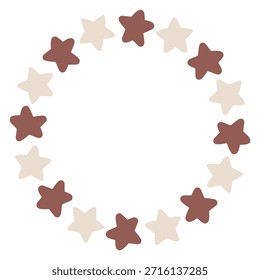 Minimalist circular frame made of simple star shapes. Modern decorative vector star wreath design perfect for holiday cards, invitations, branding, and festive graphic projects
