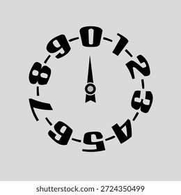 minimalistisches Kreissymbol mit schwarzen stilisierten Ziffern, Nullinie und einem zentralen Zeiger auf hellgrauem Hintergrund, Vektorgrafik