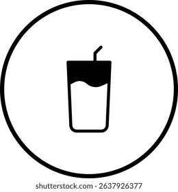 Minimalist circular icon displaying a refreshing drink with a straw graphic