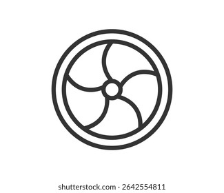 Minimalist circular icon with turbinelike design. Represents efficiency, movement, rotation, or power. Perfect for technology, industry, or environmental themes. Versatile graphic element.