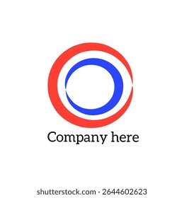 Minimalist Circular Logo Design with Red and Blue Brush Strokes