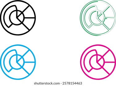 Minimalist circular logo designs, abstract geometric shapes, black white blue and pink color variants, clean lines, simple curves, modern icon set, tech company branding, vector graphics, flat design,