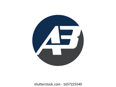A minimalist circular logo featuring the letters A and B in white, set against a dark blue and gray background.