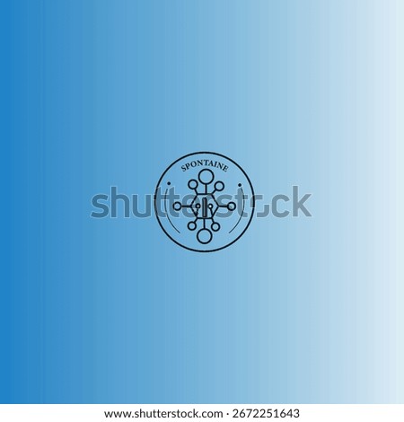 A minimalist circular logo with interconnected nodes and the word "SPONTANE" above, set against a smooth blue gradient background.i