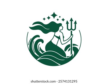 A minimalist circular logo showcasing a mythical figure, elegantly crafted as a vector silhouette. The figure is centered, surrounded by clean lines, embodying mystery, power, and timelessness.