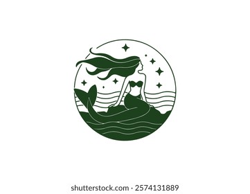 A minimalist circular logo showcasing a mythical figure, elegantly crafted as a vector silhouette. The figure is centered, surrounded by clean lines, embodying mystery, power, and timelessness.