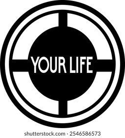 Minimalist circular logo with 'Your Life' text in a bold, clean layout, ideal for motivational or personal development branding.