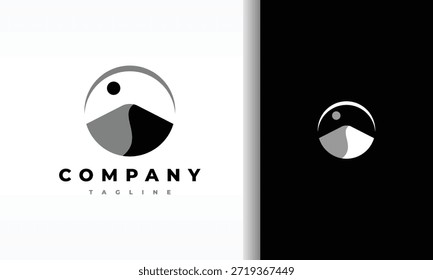 Minimalist Circular Mountain and Sun Logo Design
