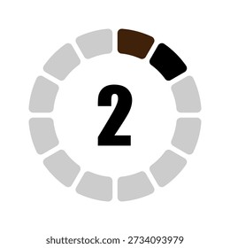 Minimalist circular progress bar with number two, representing step 2, second rank, or loading progress.