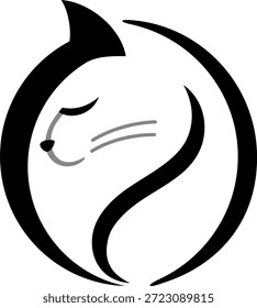 Logotipo de gato dormido circular minimalista en estilo Vector.
