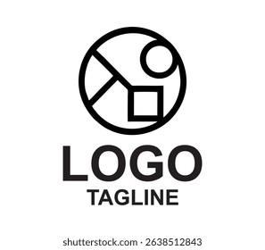 Minimalist circular tech logo template in black and white, perfect for startups or modern brands. Fully editable vector with geometric design and clean, flat style.