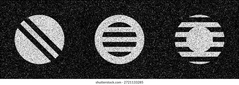Logos de Vector circular minimalista con rayas llamativas sobre un fondo oscuro grunge granulado.
