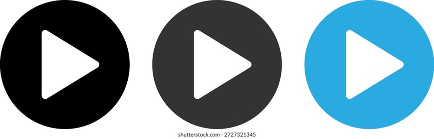 Video Minimalista Circular Juega Botón Iconos en Sólido Negro, Gris Oscuro, y Estilos Azul Brillante