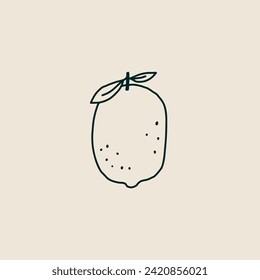 Logotipo minimalista de sabor a limón cítrico para promoción de marca comercial, empaque, diseño de sitios web y estudio creativo. Ilustración minimalista de vectores dibujados a mano