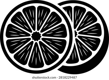 Minimalist Citrus Fruit Slice Icon – Black and White Geometric Orange Lemon Design