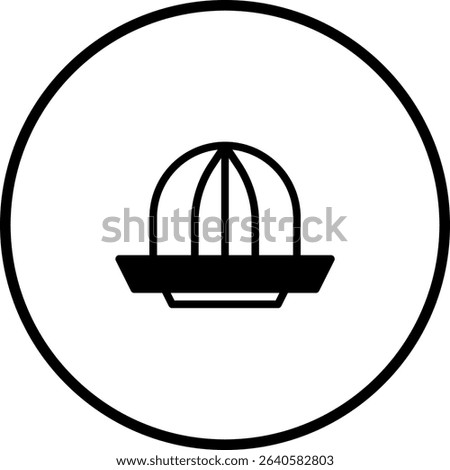 Minimalist citrus squeezer icon design with bold lines and circular frame in vector format
