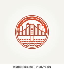 Minimalist City San Francisco, State of California Emblem Linie Kunst Icon Logo Vektor Illustration Design. Einfache moderne Golden Gate Bridge Landmark Badge Logo Konzept