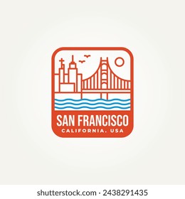 Minimalist City San Francisco, State of California Emblem Linie Kunst Icon Logo Vektor Illustration Design. Einfache moderne Wahrzeichen und berühmte Gebäude von San Francisco Skyline Abzeichen Logo Konzept