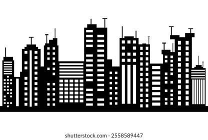 Minimalist city skyline silhouette with modern high-rise buildings

