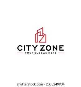 minimalist CITY ZONE building line art Logo design