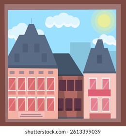 Minimalist Cityscape Seen from Window in Old Town