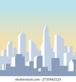 Minimalist cityscape silhouette with a soft gradient sky at dawn or dusk