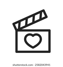 Minimalist Clapperboard Icon Featuring a Heart Symbol Inside a Simple Design