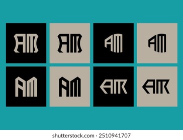 AM minimalist and classic logo set design. AM monogram polygonal and circle shape vector. AM unique design.