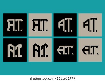 AT diseño de conjunto de logotipos minimalista y clásico. AT monograma poligonal y Vector de forma circular. Diseño único de AT.
