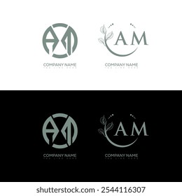 AM minimalist and classic logo set design. AM monogram circle shape vector. AM unique design.
