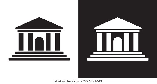 Minimalist Classical Building Icon with Pediment and Columns - Modern Greek Roman Temple Architecture Symbol, Simple Government Courthouse Museum Graphic, and Historic Heritage Landmark Vector