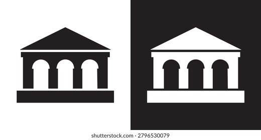 Minimalist Classical Building Icon with Triangular Pediment - Modern Greek Roman Temple Architecture Symbol, Simple Government Courthouse Museum Graphic, and Historic Heritage Landmark Vector