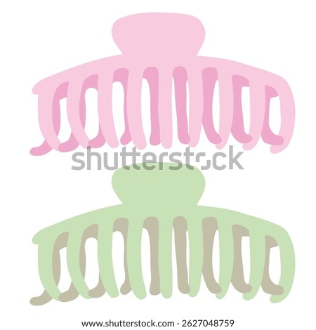 Minimalist claw clip vector illustration green and pink set. Pastel simple aesthetic. Suitable for icons, posters, graphic design, product advertisement, and beauty. High quality vector, EPS 10.
