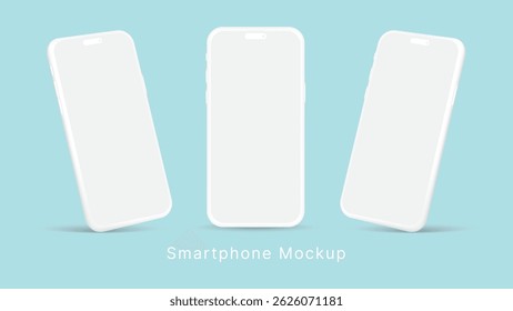 Minimalist Clay Smartphone Mockup – Modern 3D Phone Template with Shadow for App Presentation, UI Display, Website Banner, and Infographics. Vector.