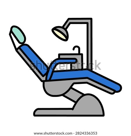Minimalist and clean flat vector illustration of a modern dental clinic unit chair with examiner light, suitable for dental care, healthcare, and medical clinic icon design.
