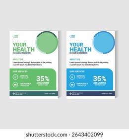 Minimalist and clean medical flyer template featuring general checkup and emergency service sections. Perfect for hospitals, doctors, or health service marketing. Fully editable and well-organized