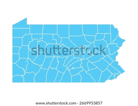 A minimalist and clean style map of Pennsylvania, USA. The state is colored in a deep blue