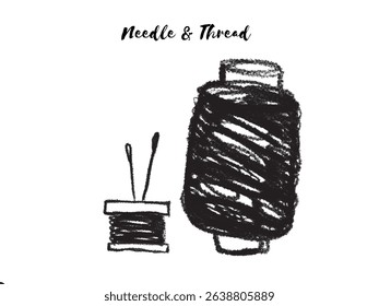 Minimalist and clean vector illustration of a sewing needle with a gently looping thread. Ideal for tailoring, fashion, or handmade craft themes. Perfect for use in logos, textile branding
