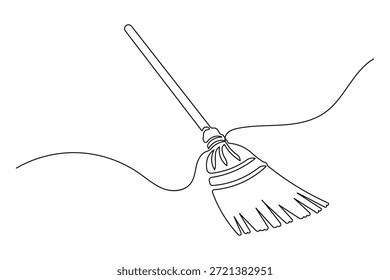 Escoba de limpieza minimalista línea continua dibujo de contorno de estilo simple