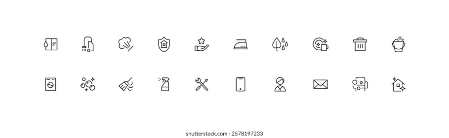 Minimalist Cleaning and Housekeeping Icons Set Vector