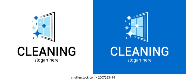 Minimalist cleaning service logotype with sparkles and window. Vector.