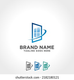 Minimalist cleaning service logotype with sparkles and window.