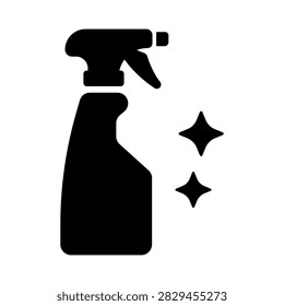 Minimalist cleaning spray bottle icon with sparkling accents, representing surface cleaning, disinfection, hygiene, sanitation, and professional housekeeping. Ideal for janitorial companies, cleaning services, hygiene products, facility management, home care, and commercial maintenance materials.